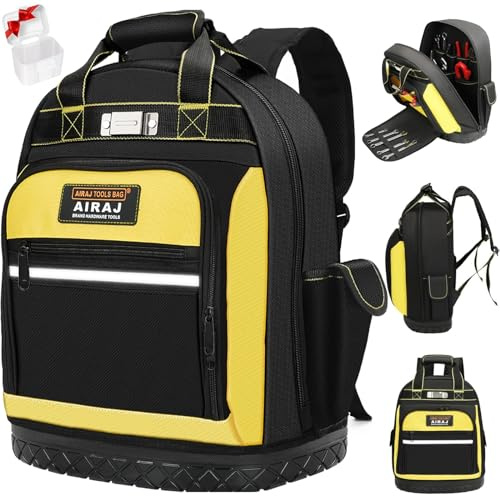 AIRAJ 43x38x20cm Sac à Dos à Outils de Chantier Robuste Avec Base en Caoutchouc ABS, Facile à Transporter, Pour Électricien, Plombier, Travailleur de Maintenance