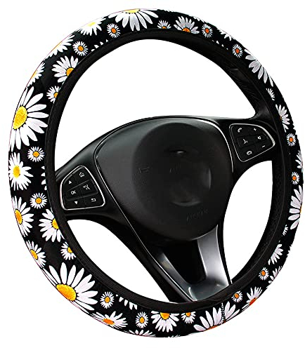 Coprivolante Universale in Tessuto Floreale Colorato per Auto, Antiscivolo, Assorbe il Sudore - Accessorio da Donna, 37-38 cm, Margherite