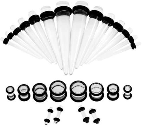 Huacan Dehnstäbe Tunnel Set 1.6-10mm Acryl Dehnstab Dehnset Dehnungsstäbe Schwarz Taper Single Flard Ohr Piercing Plugs Stecker Klassisch Expander Damen Herren Punk 36 Stück