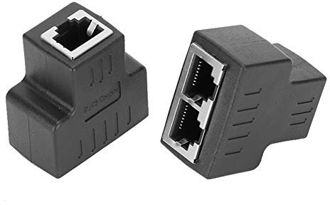 ciciglow Adaptateur Ethernet, 2 Pièces Adaptateur de Câble Ethernet 1-in 2-Out RJ45 Femelle Interface LAN Connecteur Câble Extender Splitter pour Internet Wire(Le Noir)