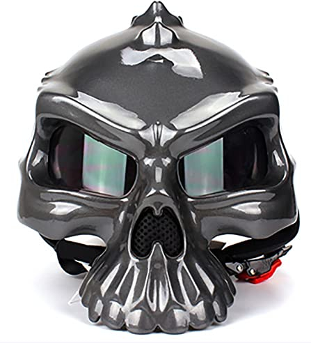 Motorrad Totenkopf Helm ECE Zertifiziert Vintage Erwachsene Open-Face Motorradhelme Retro Halbhelm für Roller Moped Herren und Damen Unentbehrlich für Motorradbegeisterte Grey,XL=61-62CM