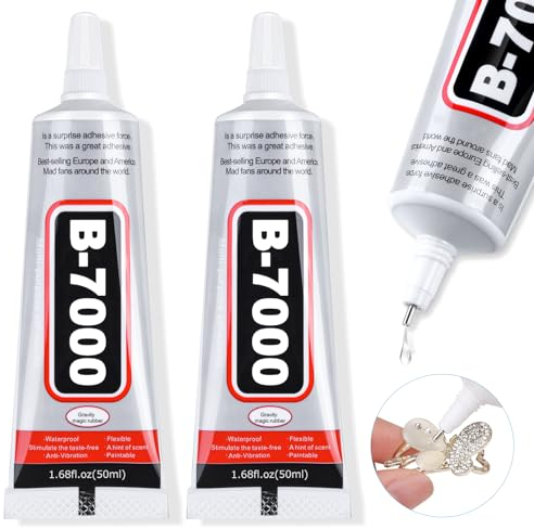B7000 Jewelry Glue Clear for Rhinestone, 3.7 fl oz Craft Adhesive Glue with Precision Tip Multi Function Fabric Glue for Metal Stone Nail Art Bead Jewelry Making Wood Glass(50 ML, 2)