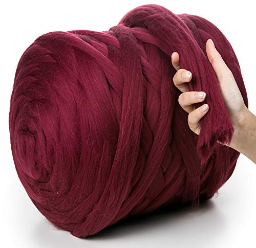 MeriWoolArt XXL Merino Wolle – 100% Schurwolle, Extra Dickes Filzgarn (4–5 cm) für Armstricken, Trocken- & Nassfilzen, Decken & Babydecken – Burgunderrot 1kg