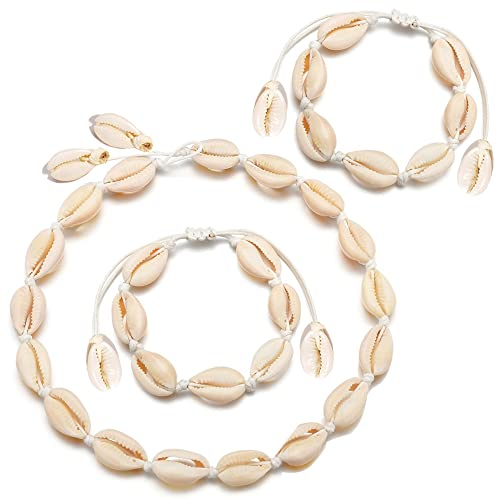 MEZHEN Muschelkette Armband Muschel Halskette Shell Choker Muschel Fußkettchen Strand Schmuck für Damen Mädchen Kinder