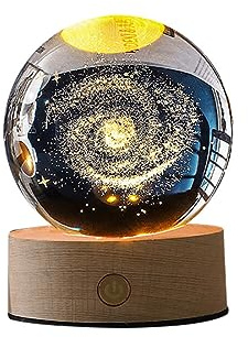 3D Kristall Ball Nachtlicht, Sonnensystem Glaskugel mit Ständer USB Aufladung Nachtlicht Lampe Geburtstag Weihnachts Geschenk für Kinderzimmer Jungen Mädchen Dekoration für Haus Büro Fotografie