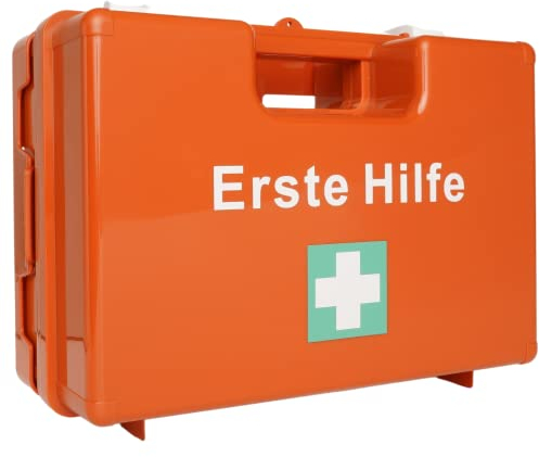 Erste Hilfe Kasten DIN 13169:2021, Erste Hilfe Koffer - LARGE - mit Wandhalterung, Verbands-Kasten gemäß ASR, aus ABS-Kunststoff - bruchsicher & schlagfest - mit Platz für mehr - Typ L, HierBeiDir