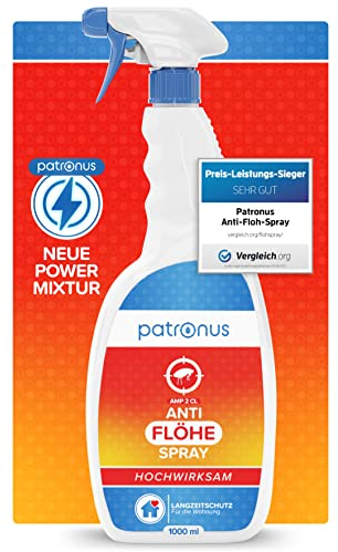 Patronus Spray Anti Puces Chat & Chien 1000ml - Non Tachant & sans Odeur - Traitement Anti Puces, Tiques, Acariens pour la Maison, Meubles & Textiles - Spray Anti Puce Maison Très Efficace