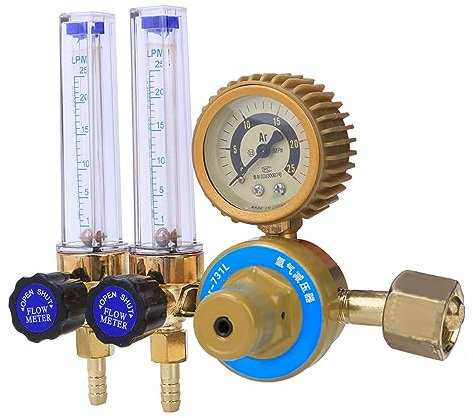 SHYISY Druckregler 0,25 MPa Argon-Druckminderer, Doppelmessgerät, Schweißzubehör, Regler
