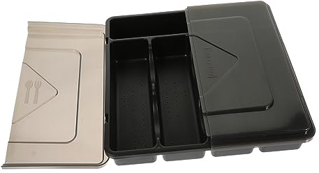RORPOIR Besteckaufbewahrungsbox Schwarz und Fächern mit Deckel für Küche | Pp, Mehrere Fächer, Einfache Ordnung für Messer und Stäbchen, Schlichte Kasten mit Deckel