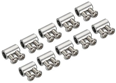 PATIKIL 14x8mm Filo Corda Clip Set, 10pz 3mm Foro Acciaio Doppi Fori Lucchetto Cavo Morsetti Clip con M4x0.7 Viti Phillips per Cavo Fai-da-Te Raccordi, Argento