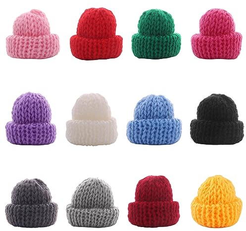 Niuhong 24 Pcs Mini Hut Weinflasche Dekoration Mini Strickmütze Topper Miniatur Party Hüte Ornamente Plüschhut Handwerk Weihnachten Gestrickte Hüte Deko Weihnachtsschmuck Bastelbedarf