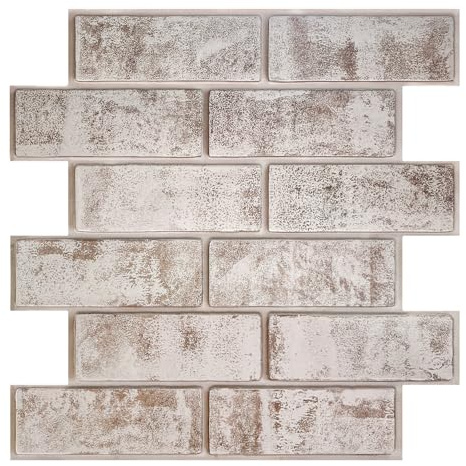 Commomy 3D Wandpaneele Selbstklebend Steinoptik 10 Stück | Wasserdicht Wandverkleidung Selbstklebend Tapete PVC Wall Panel für Wohnzimmer Schlafzimmer Küche, 30 x 30 cm, Whitewash