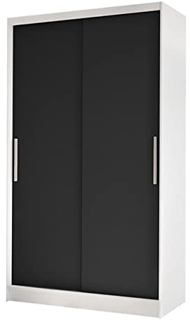 Mirjan24 Kleiderschrank Margite I mit Kleiderstange und 5 Fächer, Schlafzimmerschrank Flurschrank Garderobenschrank Dielenschrank Schwebetürenschrank (weiß/schwarz)