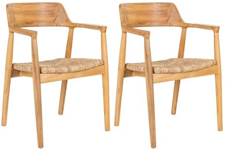 AltoBuy Vancouver - Lot de 2 Chaises en Bois de Sungai et Assise en Paille Naturelle