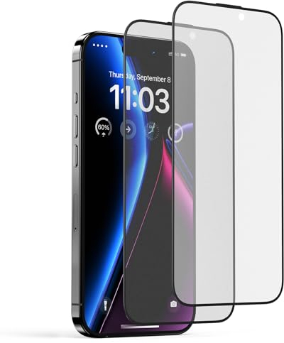 BENKS 2 Pieces Pellicola Opaca per iPhone 15 Pro Max Vetro Temperato Opaco, Bordi curvi 2.5D Copertura Totale Film Protettiva Anti-Impronte e Antiriflesso, Facile Installare