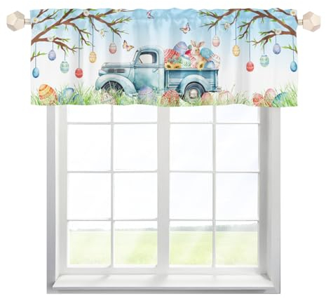 EHJOS Ostern Kaninchen Scheibengardinen Bistrogardine mit Stangendurchzug Stores Gardinen Schals Landhaus Küchegardine für Wohnzimmer Landhaus Multicolor 1pc