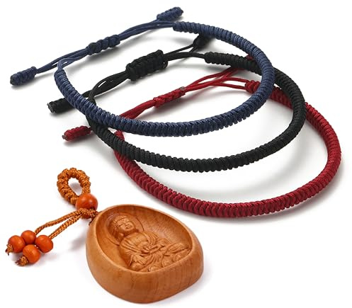 LUCKY BUDDHIST - 3 tibetanska lyckliga armband + buddhistisk gåva! - Handgjorda. Justerbar till din handled. För män och kvinnor. Vänskapsarmband av flätat tyg