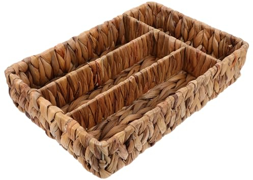 BUGUUYO Großer Geflochtener Besteckkorb Mit Fach Praktischer Und Langlebiger Küchenutensilien-organizer Aus Sicherem Naturmaterial Vielseitig Für Besteck Essstäbchen Snacks Für Zuhause