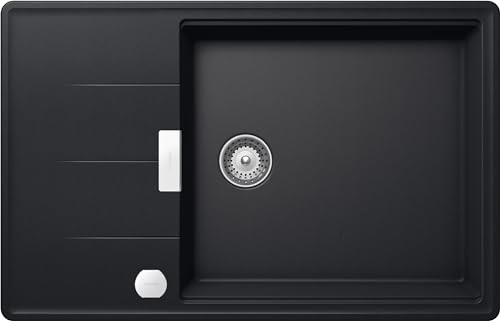 SCHOCK | Fregadero de cocina Tia D100LS, 1 bañera grande con escurridor, bañera reversible y desagüe de serie, material ®Cristadur, negro puro, 780 x 500 mm