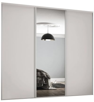 SPACEPRO Sliding Door Wardrobe with Mirror, 3 Door Sliding Wardrobe Kit with Modern Dove Grey Panel & Mirror (BSEN12600) Wardrobe for Bedroom Storage - Ideal for 2260mm x 2216mm opening