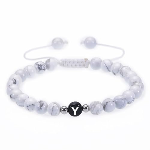 Wycian Freundschaftsarmband zu Dritt, Perlen für Armbänder 6mm Magnesit Kristall Weiß Metalllegierung Verstellbare Perlen mit Dem Buchstaben Y 17cmx6mm 1er