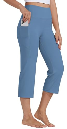 Willit Dam yoga capribyxor hög midja leggings kort rakt ben atletisk träning träning capribyxor 53 cm, Stenblå, L