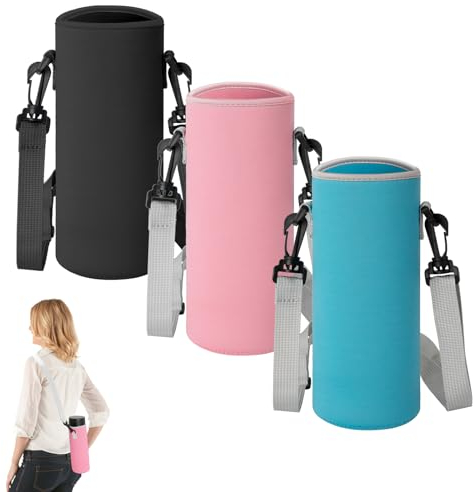 Heveer Water Bottle Holder - 3 Pack Neoprene Insulated Bottle Carrier - 500 ml - Pink + Blue + Black - Hiking, Fitness, Cycling, Camping, Picnic