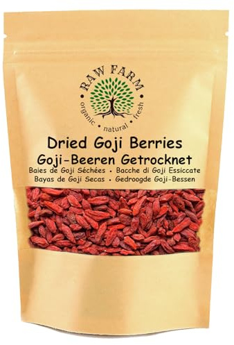 Raw Farm – Bacche di Goji intere, essiccate al sole – 1kg – Senza aggiunte, 100% naturali – Ricche di nutrienti – Snack salutare e genuino