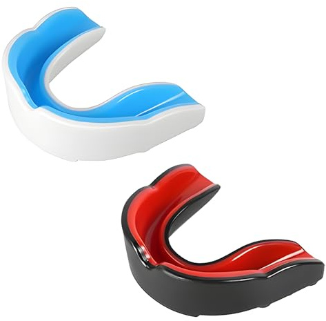 YanBous 2 Piezas Protector Bucal Deportivo, Protector Dental para Deportes, con Caja de Higiene Portátil, para Rugby, Hockey, MMA, Artes Marciales, Kickboxing, Judo, Boxeo (negro rojo/blanco azul)