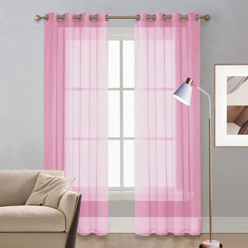 LIUNADM Verdunkelungsvorhang 175 x 105 cm Polyester, mit Ösen Transparent Bistrogardine Scheibengardine Kindergardine für Wohnzimmer Landhaus Kleine Fenster, Rosa
