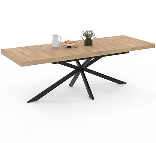 IDMarket - Esstisch, ausziehbar, rechteckig, Alix, 8-12 Personen, Spinnenfuß, Holz und Schwarz, 200 – 240 cm