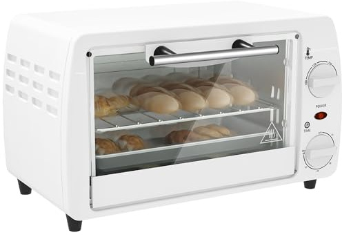 HOMCOM Four électrique de table 10 litres 750 W Petit four électrique avec température jusqu'à 230 ℃ Minuteur 60 minutes Plateau et grille 36,5 x 26 x 22 cm Blanc