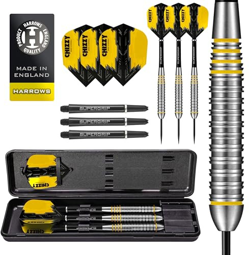 Harrows Chizzy Dartpfeile aus hochwertiger Legierung, Stahlspitzen-Dart-Set mit Tragetasche, 21 g, 22 g, 23 g und 24 g, inklusive Supergrip-Schäften und 100 Mikron Chizzy-Flights (21 Grams)
