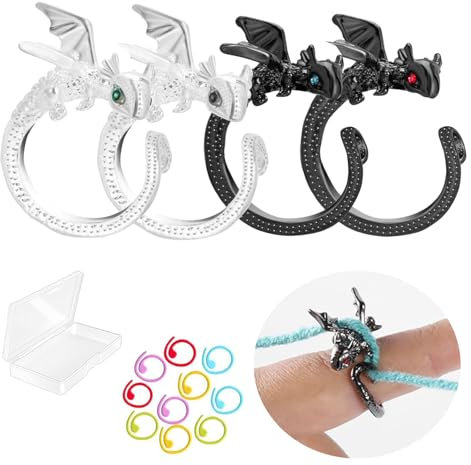 Yamobi Häkelringe Set, 4 Stück Finger Häkelring Zubehör Für Häkeln & Stricken, Strickfingerhut Fadenführer Crochet Ring, für Strickhandwerk Fingerhalter DIY