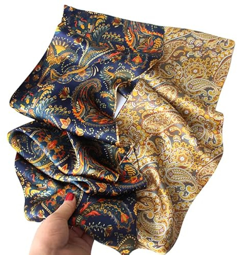 WELROG lång rektangulär sidenhalsduk 150 x 16 cm – Paisley & lantlig stil tryck på äkta siden, svart, En Storlek