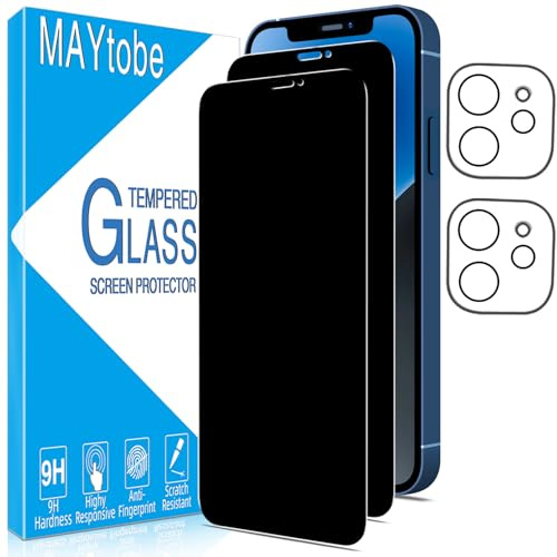 MAYtobe for iPhone 12 Privacy Screen Protector 2+2 Pack | With Camera Lens Protector, Anti Spy 9H Tempered Glass, Ultra Resistant, Case Friendly, Anti-Scratch, No Bubbles