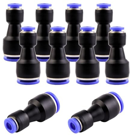 ANGEEK 10 stycken pneumatiska beslag 12 mm till 6 mm pneumatiska reducerare push in snabbkoppling snabbkopplingar för anslutning till luft och vatten