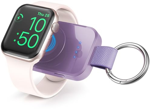 i.VALUX 1000mAh Portable Magnetic Wireless Charger for Apple Watch, Purple | Portable battery pack charger, Magnetic wireless keychain design for Apple Watch Series 2-11, Ultra, SE. Travel ready, Gift
