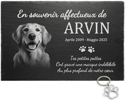 eGenuss Lapide Commemorativa Personalizzata per Cane in Ardesia – Targa Funeraria con Foto Incisa a Laser, Nome e Testo – per Esterno e Giardino – 30x15 / 30x20 / 40x30 cm
