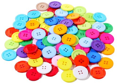 Xindojuz 100 PCS Colorful Buttons for Crafting, 1 Inch Assorted Colors Large Buttons for Clothes, Flatback Resin Round Button Bulk for Sewing Crafts DIY Art Painting Kits (4 Holes)