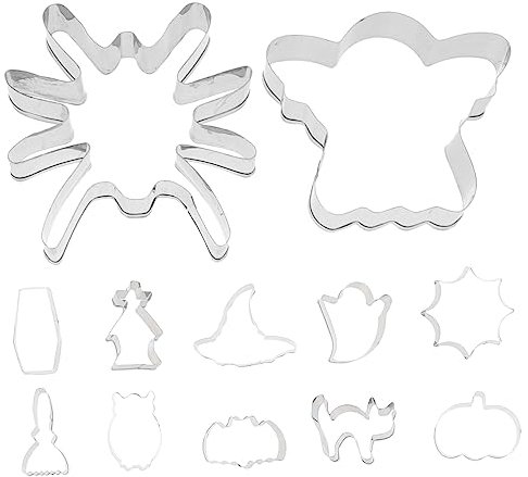 Zerodeko 12piezas Molde de Escoba Fantasma para Galletas Moldes de Halloween Reutilizables de Acero Inoxidable Accesorios de Panadería para Hornear Galletas Temáticas