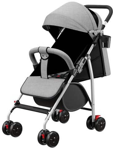 MUL-BOUTIQUE Kinderwagen, kompakt, 0 bis 4 Jahre (max. 15 kg), leicht (4,8 kg), Baby-Kinderwagen, klappbar und neigbar, mit Baumwolle, Getränkehalter, Sonnenschutz