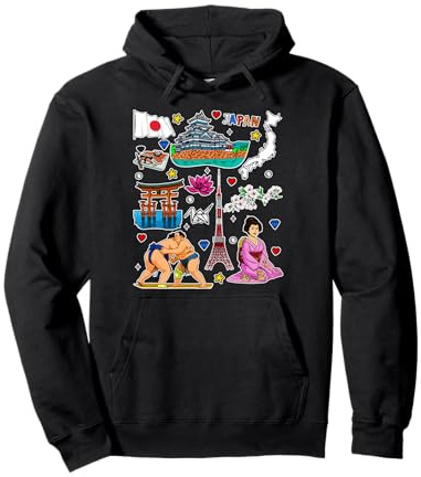 Iconos de Japón, Torre de Tokio, Mapa, Sumo y Cultura Japonesa Arte Sudadera con Capucha