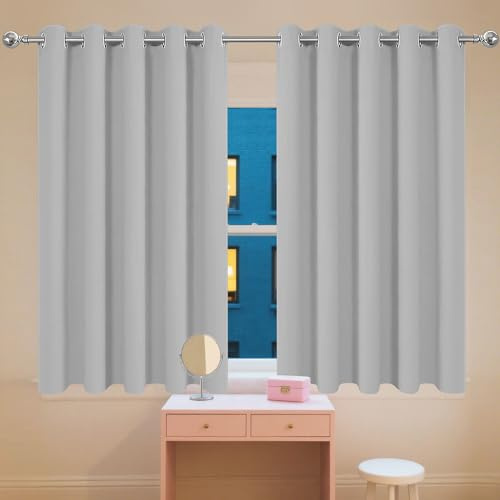 FEIJDON Curtains Blackout Curtains Bedroom 250 x 110 cm Room Darkening Pencil Pleat Energy Saving Eyelet for Summer Winter Living Room, Light Grey