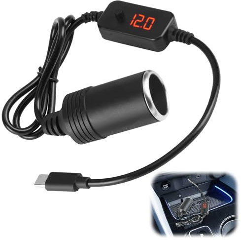 USB C auf Zigarettenanzünder Adapter Kabel, USB C Auto Steckdose 12V mit PD Chip, Tragbare Zigarettenanzünder Steckdose für Dashcam Recorder GPS LED Innenbeleuchtung, Autozubehör