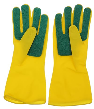 BIUDECO 1 Pair Latex Dishwashing Gloves Five Finger Cleaning Gloves Sponge Scouring Pad for Kitchen Housework Remove Stubborn Stains