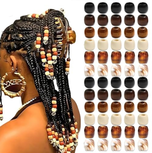 JUGUTA 60 Stück Haarschmuck Holzperlen Imitiert,Piraten Schmuck,Haarschmuck Pirat,Dreadlocks Schmuck,Verstellbarer Loc Schmuck Für Zöpfe,6 Stile Für Herren Damen Jungen-Und Mädchenaccessoires