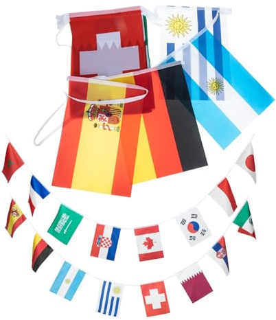 WEKADRIN Guirnalda de Banderas Deportivas de Poliéster 32 Países Decoración para Bares y Fiestas Bandera de Cuerda para Eventos y Ambiente Festivo Colores Vivos y Resistente