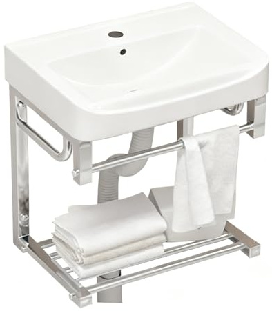 Lavabo Mural en Céramique, Lavabo Salle de Bain, Vasque a Poser Salle de Bain, avec Support en Acier Inoxydable, pour Buanderie, Vestiaire, Cuisine(Small)
