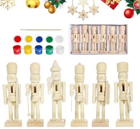 Juego de Cascanueces de Madera, 6 Piezas sin terminar con Pintura, Figuras de Cascanueces Familia, hogar, Oficina, Escuela, Granja, mesas, escritorios